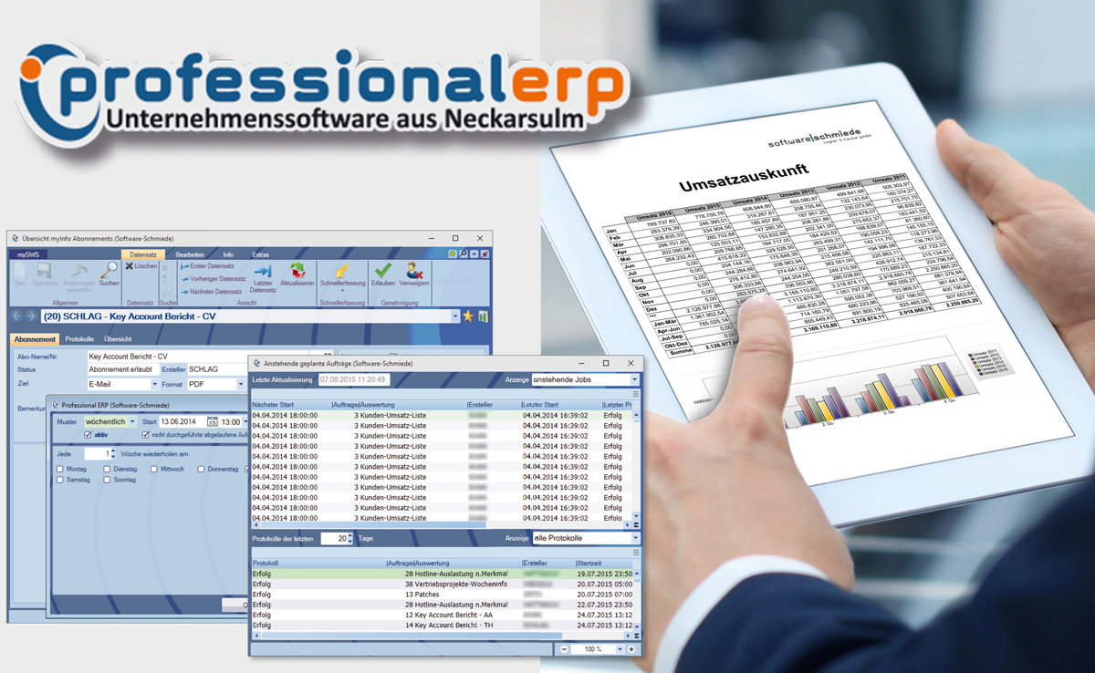Professional ERP mit Controlling- und Auswertungsansichten auf Desktop und Tablet