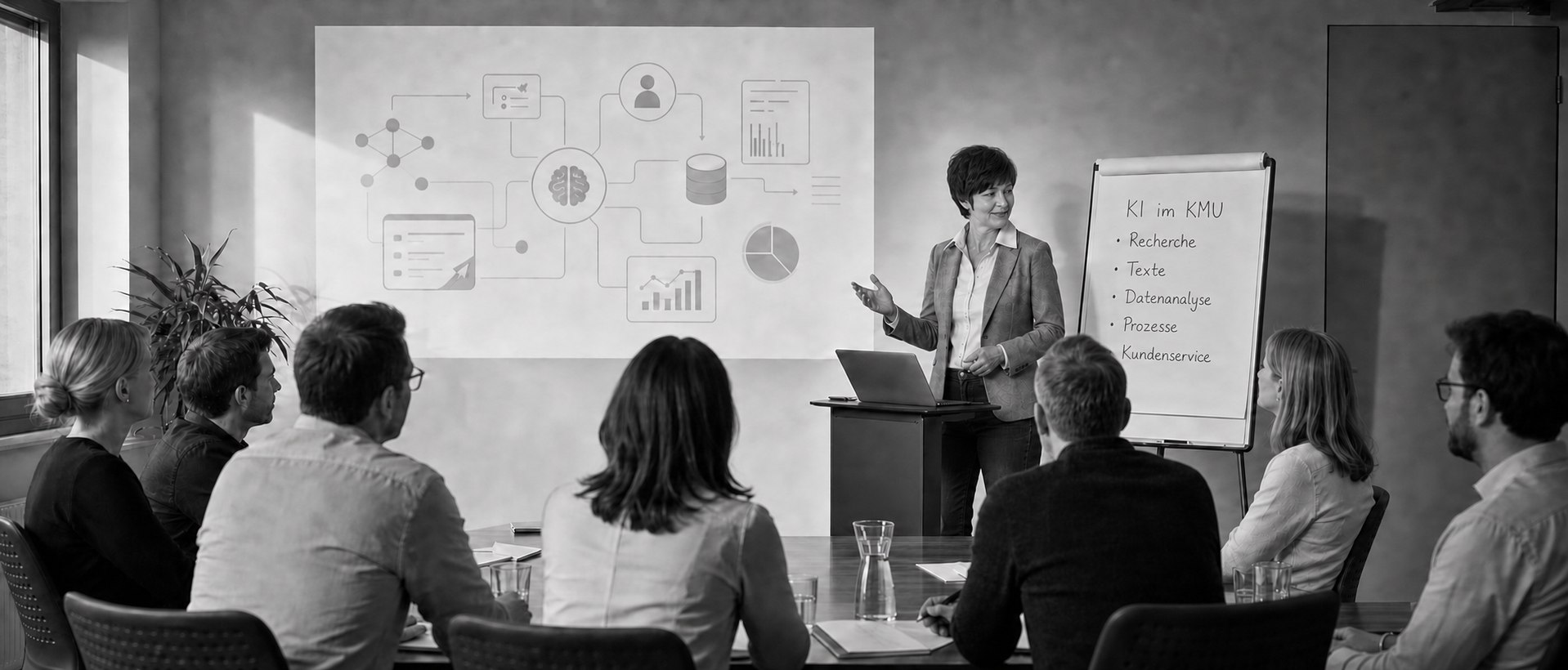 Praxisorientierter KI-Workshop für KMU mit Claudia Leobacher und mehreren Teilnehmenden